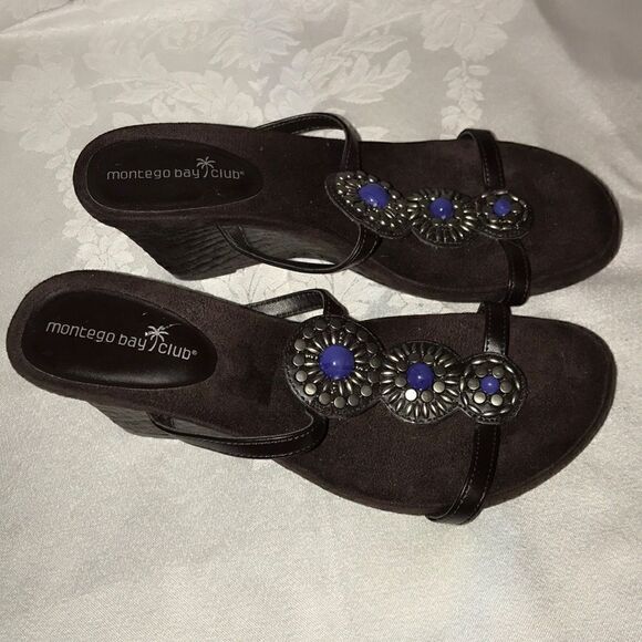 Montego Bay Club wedge sandals brown carbochon 8.5 FIRM on PRICE - Picture 4 of 6